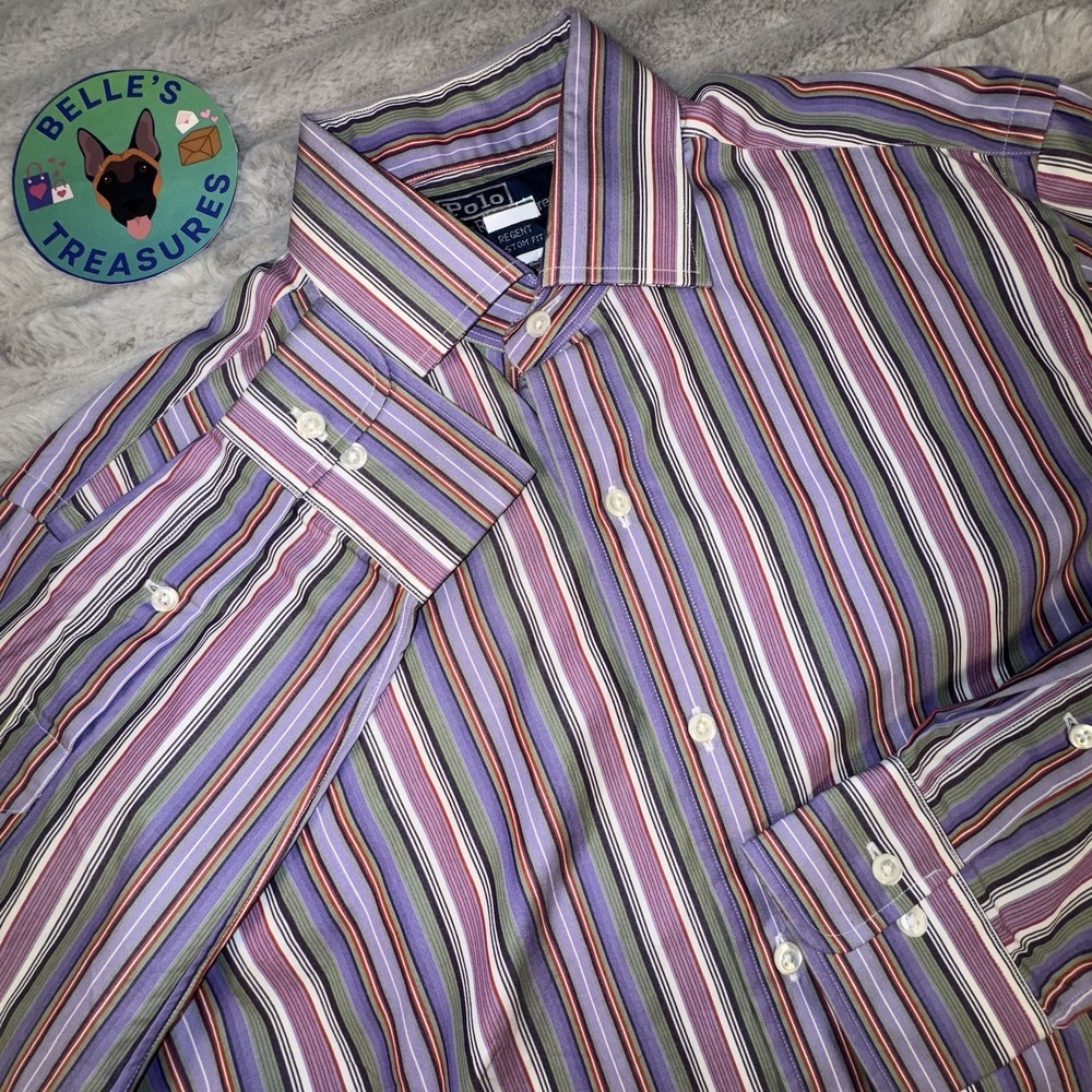 POLO RALPH LAUREN Men's Medium 15 Regent Fit Poplin‎ Retro Dress Shirt MSRP $168